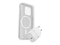 OtterBox Symmetry Series - Coque de protection pour téléphone portable - compatibilité avec MagSafe - clair - avec protection d'écran en verre de qualité supérieure et chargeur mural à charge rapide USB-C 30W - pour Apple iPhone 15 Pro 78-81240